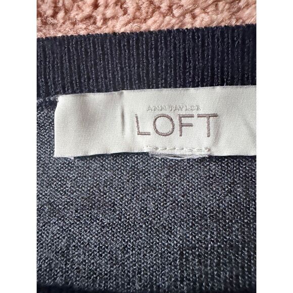 LOFT Color Block Merino Wool Knit Top Sweater Size L 3/4 sleeves - Picture 2 of 8